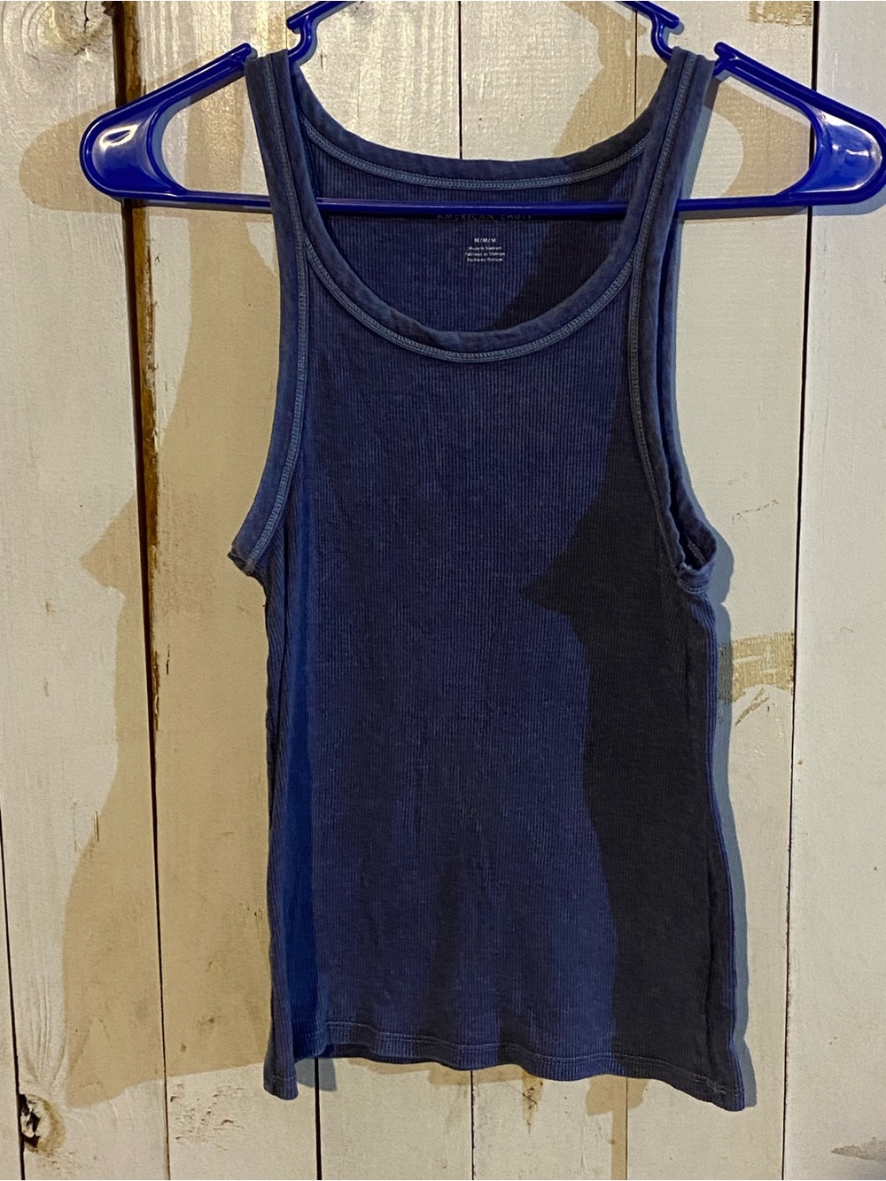 American Eagle Blue Ribbed Scoop Tank Top